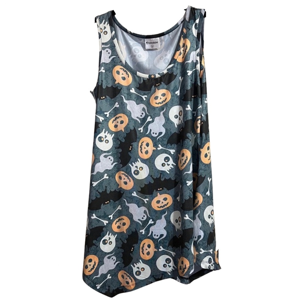 Halloween Tank Top Skull Bats Ghost Pumpkin Print